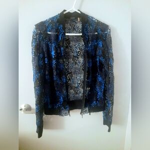 Elie Tahari Elegant Blue and Black Lace Jacket XS